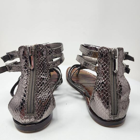 Sam Edelman Kendra Gladiator Sandal 8M Pewter Silver Snake Embossed Heel Zip - Picture 6 of 13